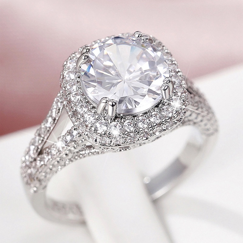 Eternity Cincin Kawin Wanita Mewah Hias Sparkling White Cubic Zirconia Desain Klasik Perhiasan Tunangan