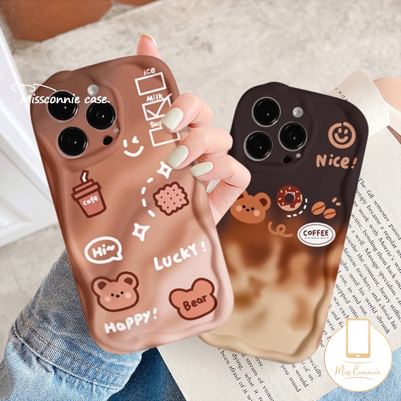 Case Donat Kopi Gradasi Kartun Beruang Lucu Untuk Redmi Note12 10s 11 11s 10 Pro Max 10Pro Redmi A1 9T 10 9 10A A2 10C 9A 9C NFC POCO M3 Lembut 3D Bergelombang Penutup Tepi Melengkung