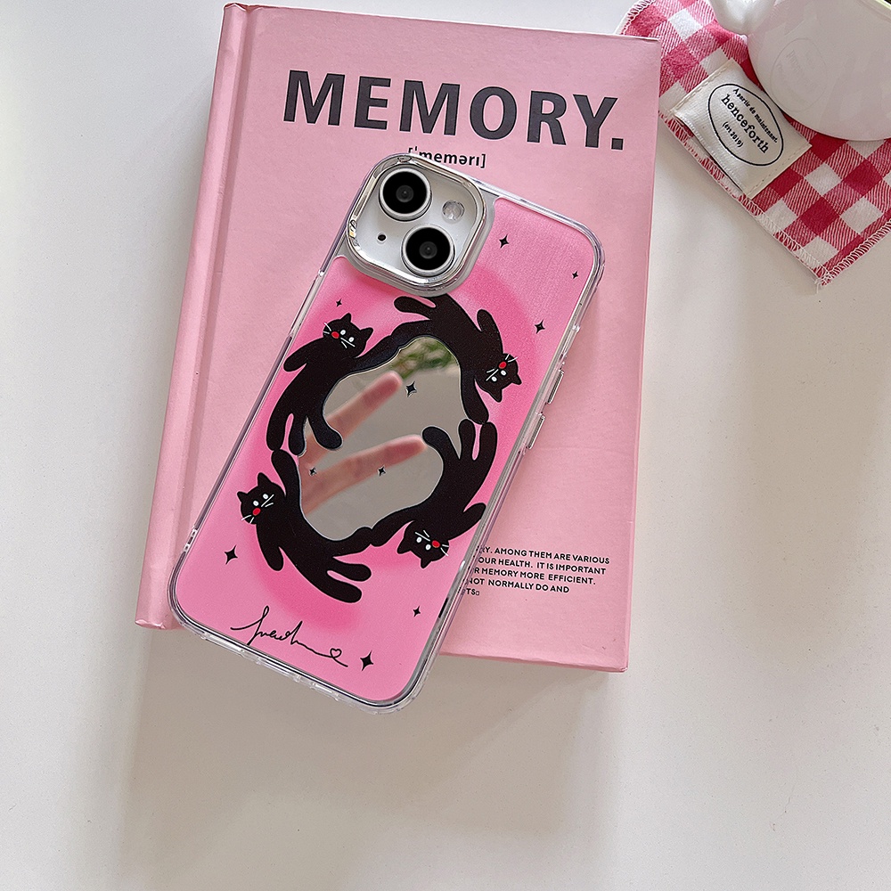 Fashion Kucing Hitam Plating IPhone Case Kompatibel Untuk Iphone11Cermin Rias Casing14 Pro Max Ip13 12 11 Pro Max 12 Pro Max Shockproof Lembut TPU Belakang Ponsel Cover