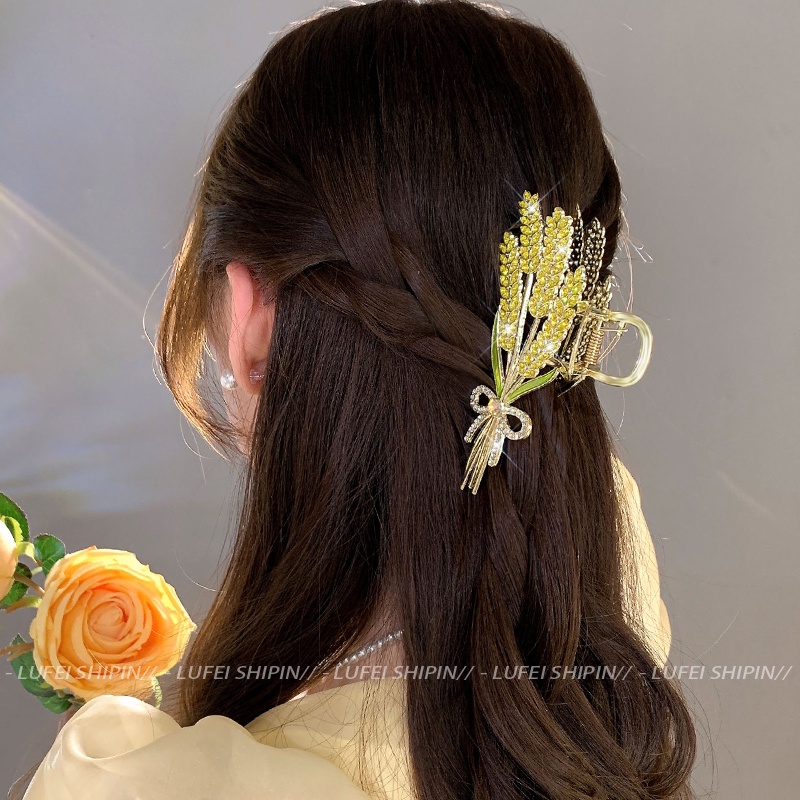 Alloy Shine Bling Yellow Wheat Hair Clip Hair Pin Untuk Wanita Perempuan Ekstensi Rambut Penjepit Aksesori Rambut