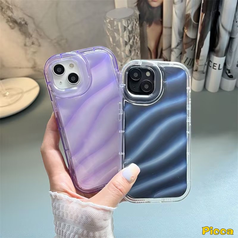 IPHONE Casing Bening Simple Mewah Kompatibel Untuk Iphone11 7Plus XR 11 14 13 12 Pro MAX 6 6S 7 8 Plus X XS MAX SE 2020 INS Warna Permen Stereo 3D Baru Kreatif Bergelombang Penutup Tahan Guncangan