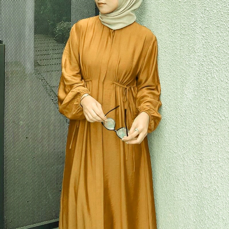 ADISTY Dress Linen Premium Pollo / Gamis Polos / Dress Kondangan / Gamis Linen / Gamis Polos Gamis W