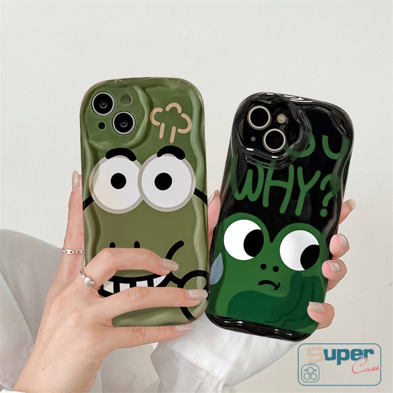 Baru Lucu Monster Kecil Crocodile Kartun 3D Wavy Curved Edge Soft Lovers Cover Kompatibel Untuk IPhone XR 7 6 8 6s Plus X XS Max SE 2020 11 13 12 14 Pro Max Fashion Cute Frog Case