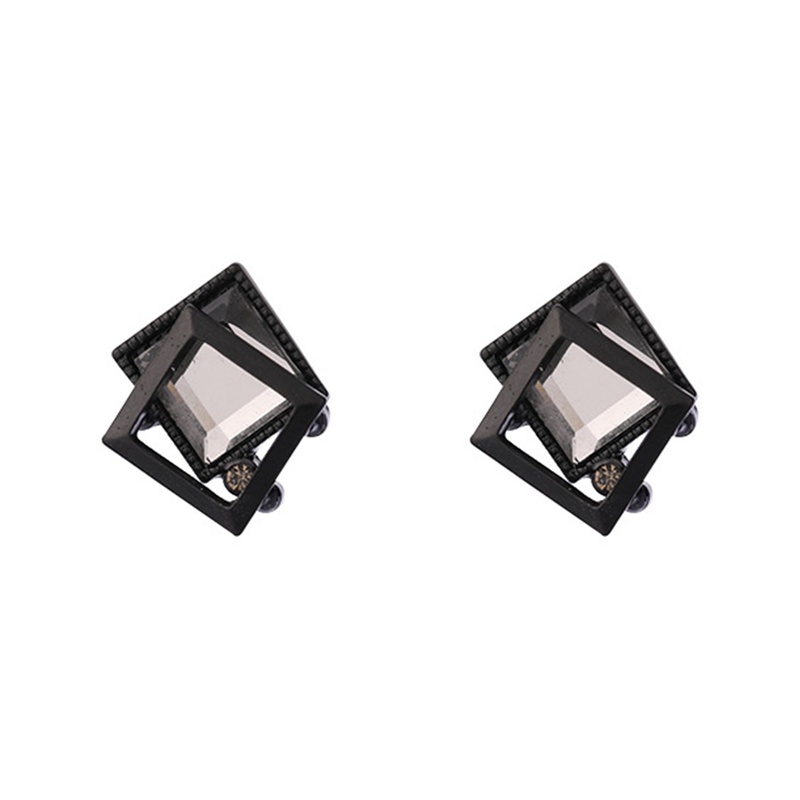 Perhiasan Baru Fashion Warna Hitam Kubus Kristal Anting Anting Persegi Untuk Wanita Hadiah Cantik