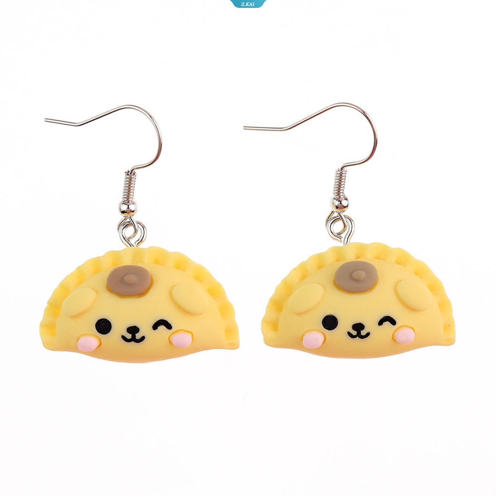 1pasang Menyenangkan Lucu Kartun Warna-Warni Anting Simulasi Makanan Bermain Datar Dumpling Earrings Kreatif Childlike Fun Girl Heart Ear Hook [ZK]