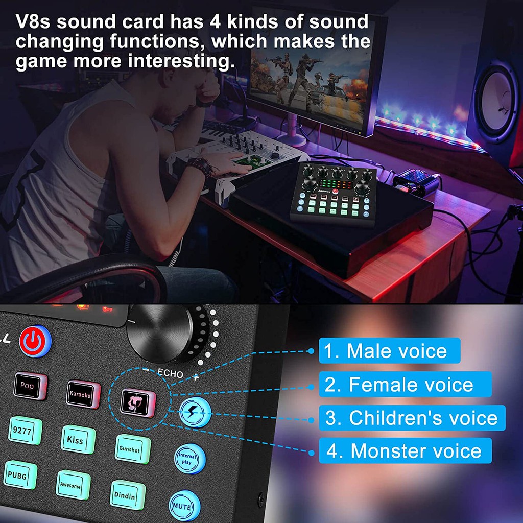 Sound Card V8S ORIGINAL - USB External Sound Card Bluetooth Soundcard Amplifier Mixer V8S USB Bluetooth Soundcard Amplifier Mixer