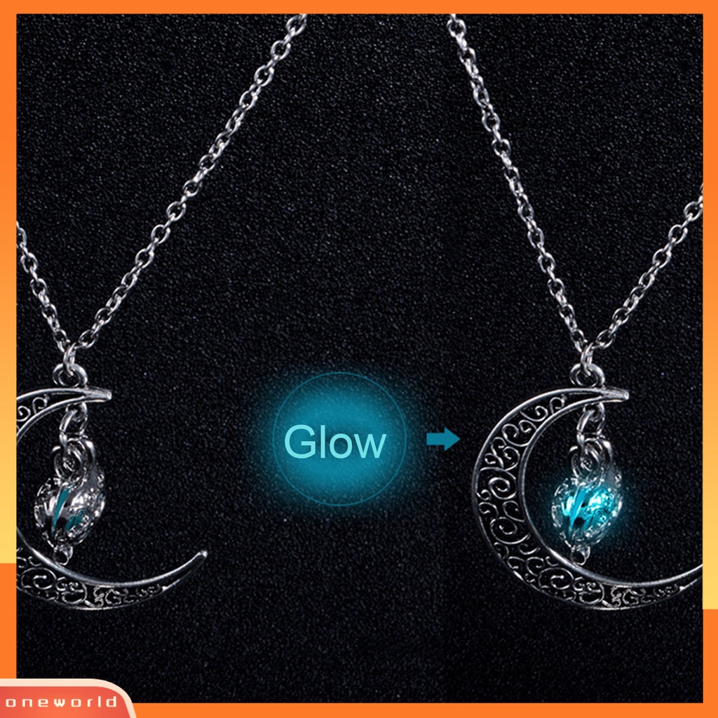 [ONE] Kalung Liontin Unisex Glow In the Dark Luminous Crescent Necklace Choker Jewelry Untuk Hadiah