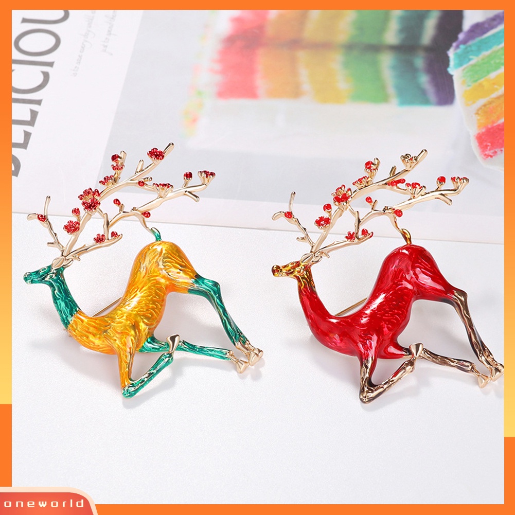 [ONE] Wanita Warna-Warni Elk Rusa Hewan Alloy Bros Pin Lencana Korsase Kerah Jas Dekorasi