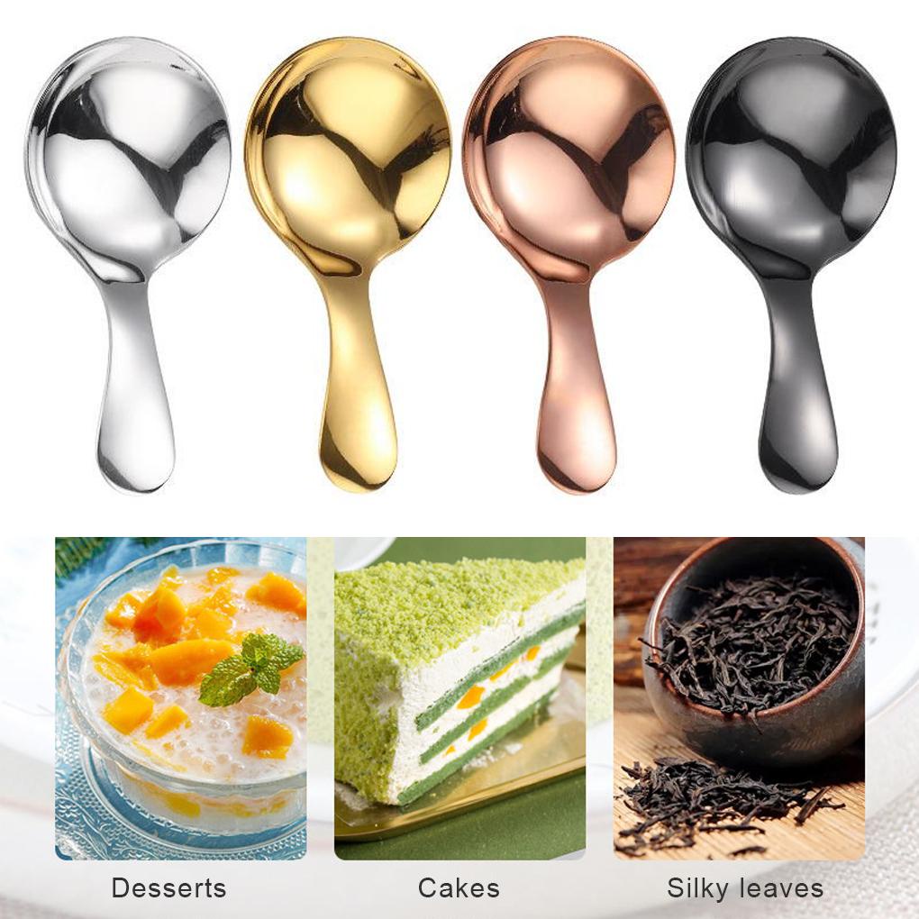 Sendok Teh Stainless Steel Mini Halus Ujung Bulat Reusable Pengganti Bubuk Kue Puding Soup Spoon Spoon Spoon Sendok Garpu