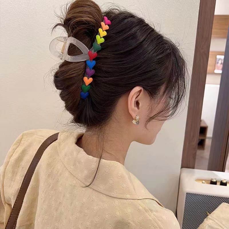 Lucu Warna Pelangi Hati Hiu Besar Klip Rambut Klip Aksesoris Rambut Wanita