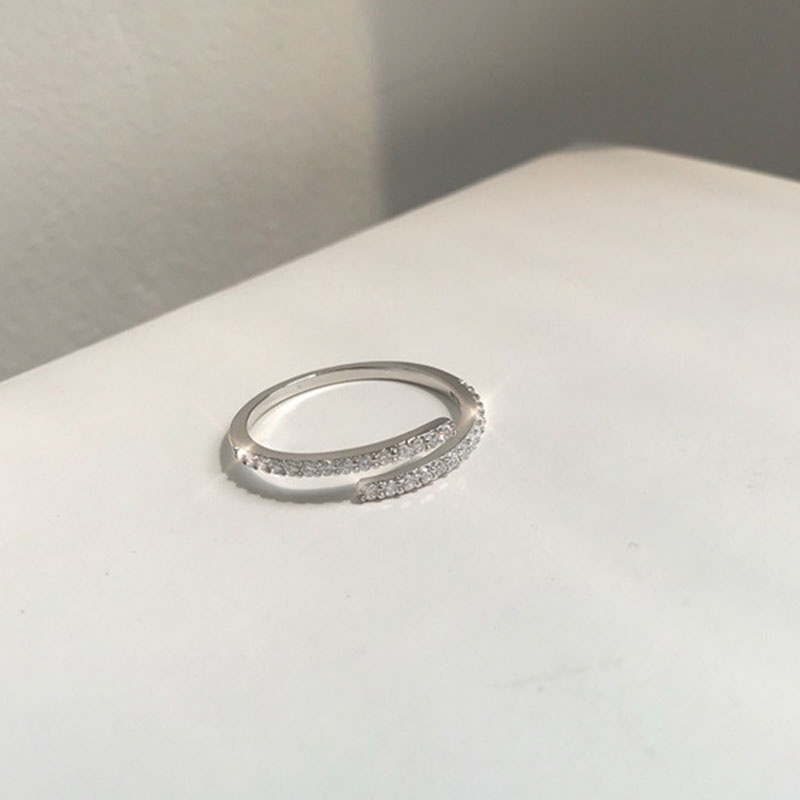 Shiny Zircon Jewelry Rings Korea Sederhana Perak /Rose Gold Wanita Vintage Elegan Perhiasan Hadiah Resizable