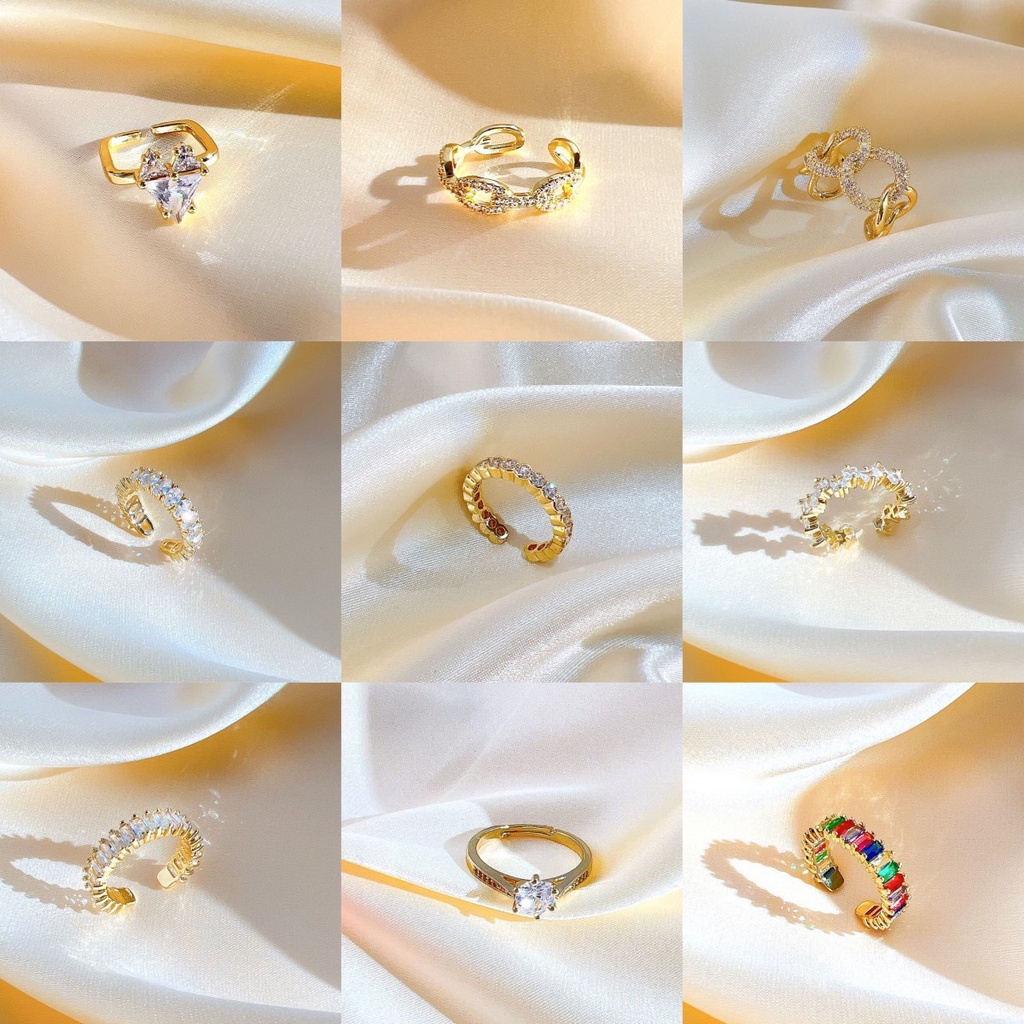 Cincin Emas Zirkon Hati Y2K Berlian Kristal Tidak Teratur Rings Untuk Wanita Fashion Perhiasan Aksesoris