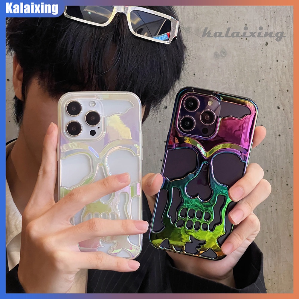 Casing Ponsel Tengkorak Hollow Electroplating Untuk iPhone 14pro Max 13Pro Max 12pro Max 11pro Max Hard Case Warna-Warni