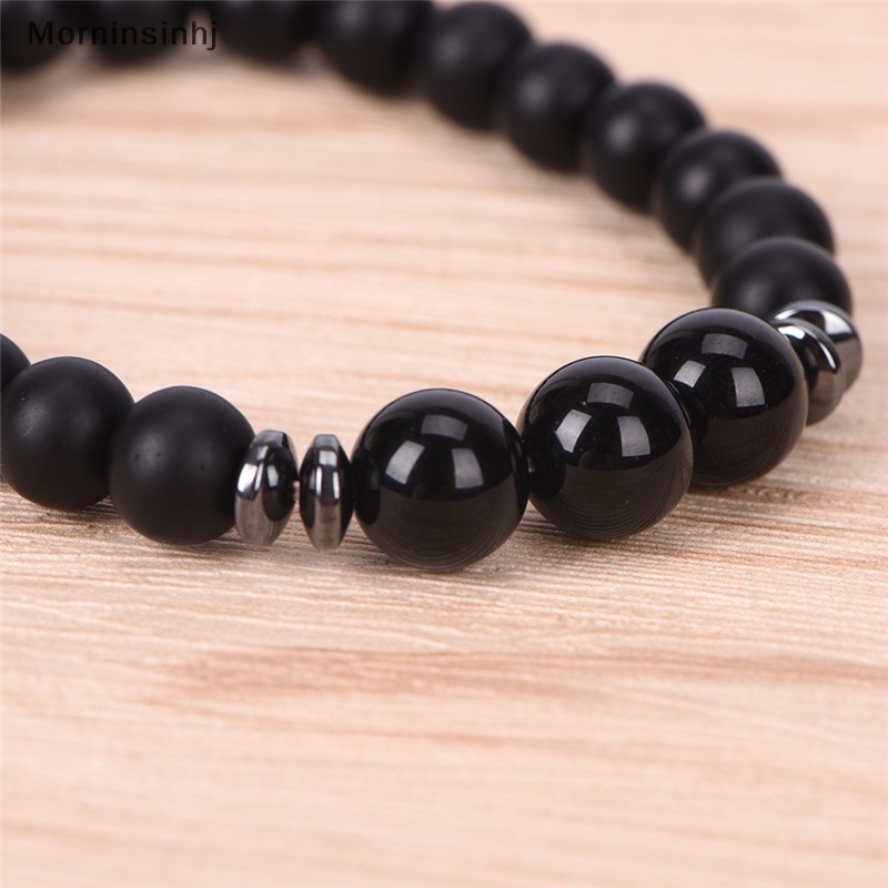 Mornin Fashion Mens Black Tourmaline Matte Agate Stone Protection Yoga Manik-Manik Stretch Gelang id