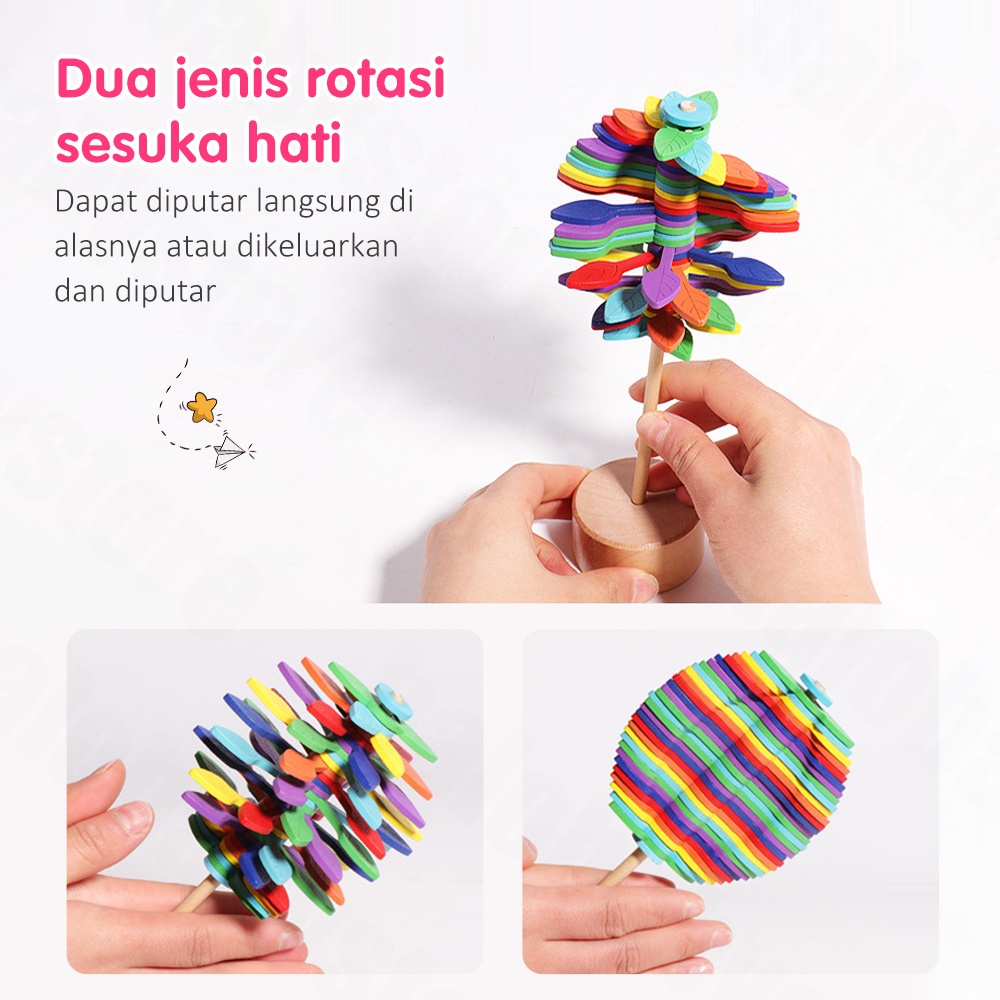 Halo Baby Wooden Bamboo Dragonfly/Kayu Spiral Lolipop Mainan Pereda Stres Berputar Tongkat Hadiah Anak