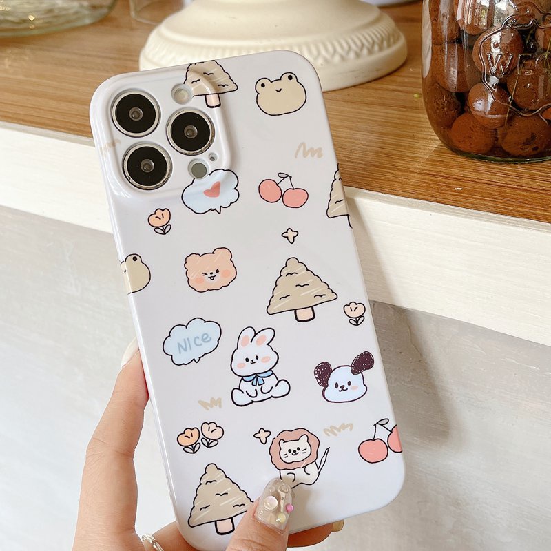 IPHONE Casing Plastik Keras Kartun Animal Bagus HP iP Iphone14+Plus X XS XR 11 12 13 Pro Max FTD Woman Girl Casing Apple