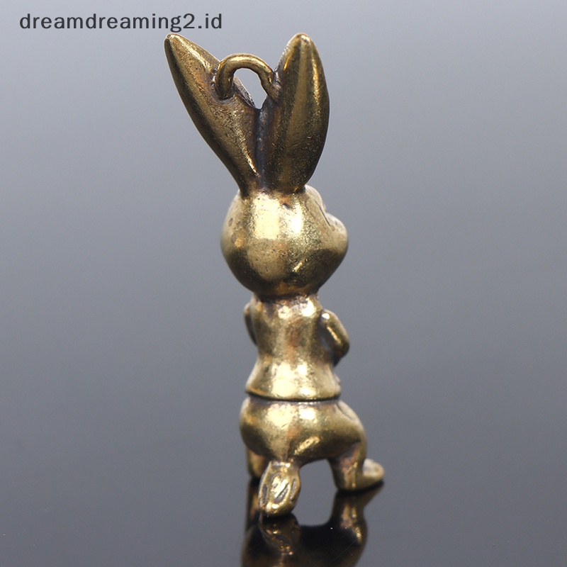 (drea) Kuningan Keyring Pendant Animal Rabbit Figure Keychain Ornamen Patung Kelinci Keberuntungan Retro Patung Dekorasi Desktop Rumah //