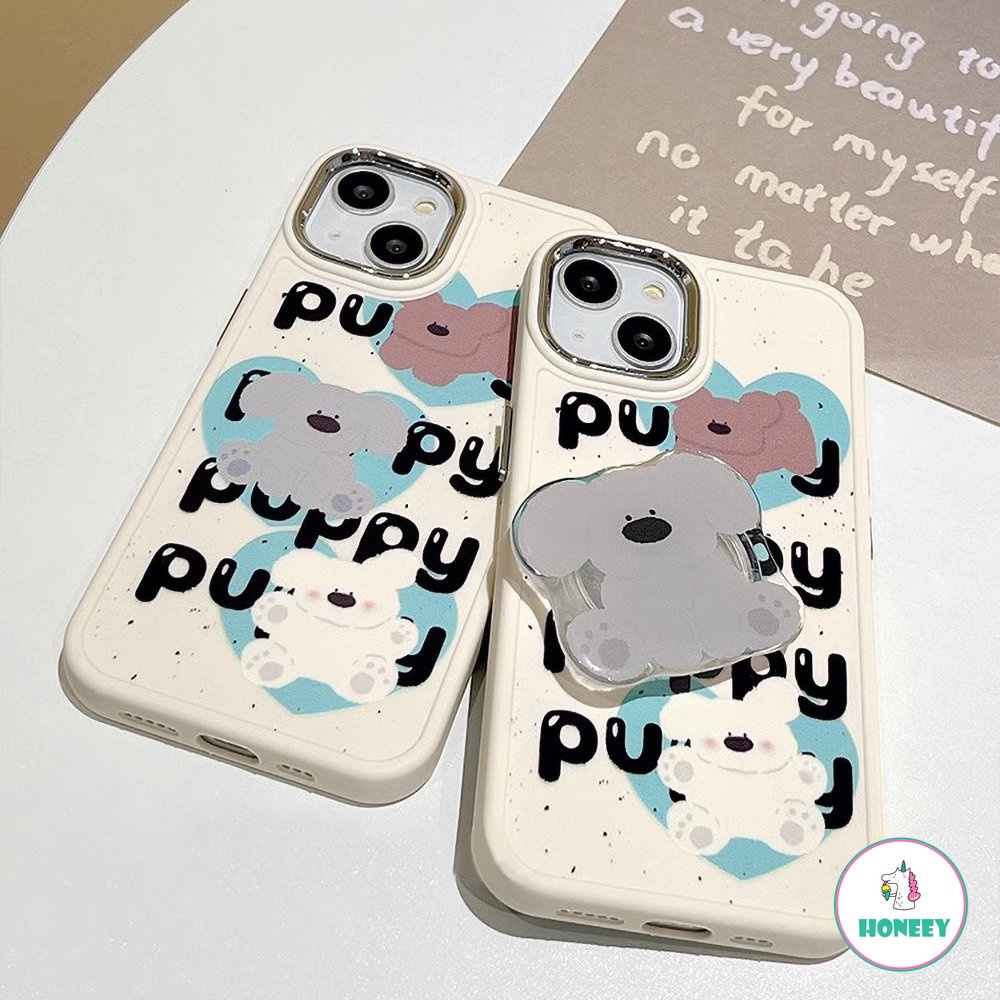 Cute Graffiti Love Heart Puppy Case Untuk iPhone 11 Pro Max12 13 14 Pro Max Koala Stand Lembut Shockproof Cover Pelindung