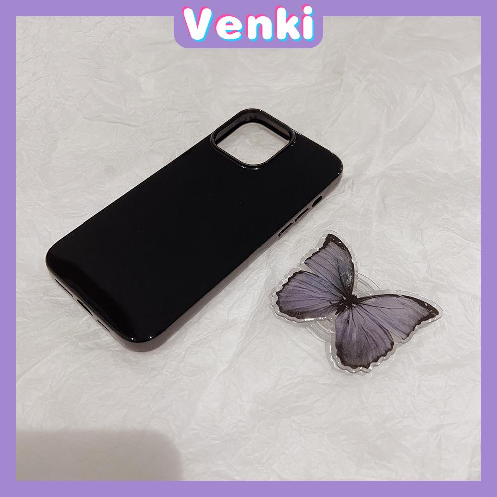 VENKI - Untuk iPhone 14 Pro Max iPhone Case dengan Dudukan Lipat Kupu-kupu Pegangan Bening Hitam Glossy TPU Soft Case Shockproof Kompatibel dengan iPhone 13 Pro max 12 Pro Max 11 xr xs max 7