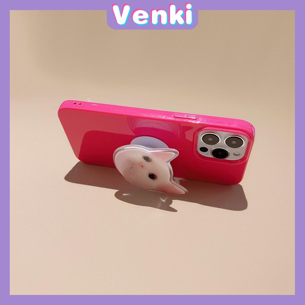 VENKI - Untuk iPhone 14 Pro Max iPhone Case dengan Kucing Lucu Dudukan Lipat Pegangan Bening Pink Glossy TPU Soft Case Tahan Guncangan kompatibel dengan iPhone 13 Pro max 12 Pro Max 11 xr xs 7 8Plus