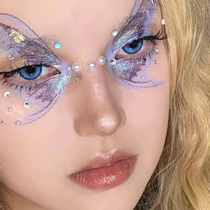 [Harga Grosir] 1lembar Wanita Mori Face Glitter Butterfly Temporary Tattoo Stiker/Cewek Tahan Air Butterfly Bunga Dada, Bahu, Tubuh Seni Palsu Tato Sticker