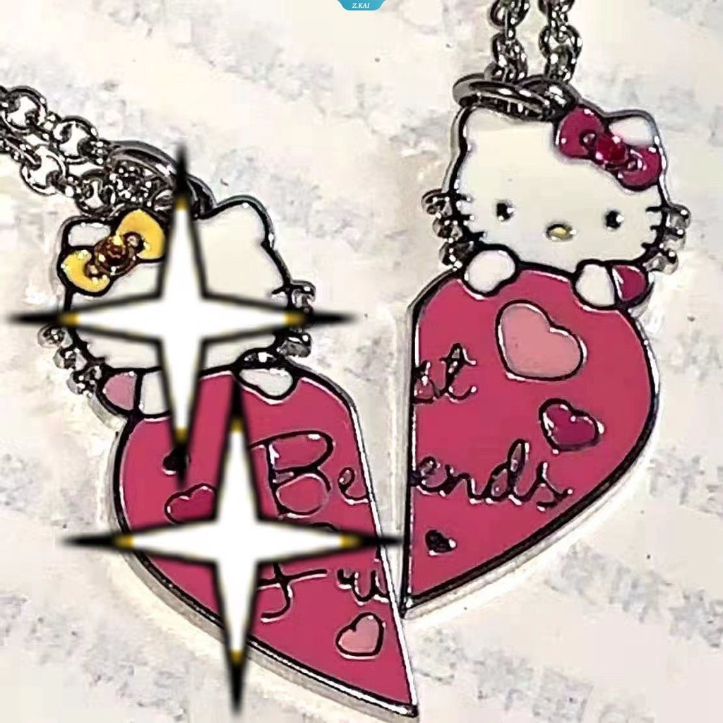 Sanrio Kawaii Kartun Anime Karakter Rose Pink Hellokittys Bagian Kiri Kanan Kalung Liontin in Sterling Silver Fashion Pesta Mewah Merancang Kalung Halus [ZK]