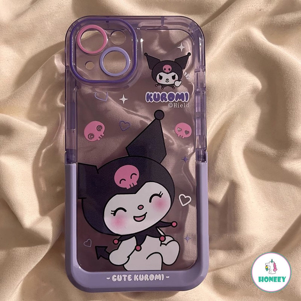 IPHONE Fashion Sanrio Kulomi Invisible Stand Phone Case Kompatibel Untuk Iphone11 12 13 14 Pro Max Plus Kartun Drop Cover Pelindung