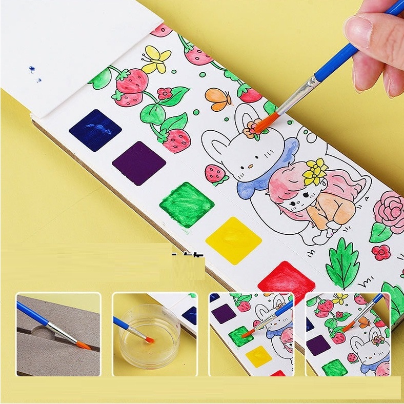 Buku Lukis Portable Gambar Water Coloring Book Cat Air Lukisan Mini Kuas OSM-ST0386 OSM-ST0513 OSM-ST0514