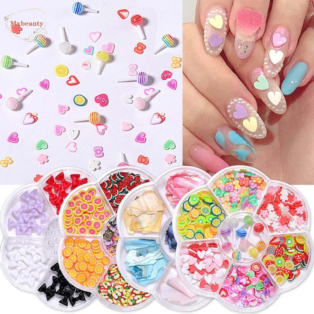 Mxbeauty Mutiara Nail Art Dekorasi Roda Putih Lolipop Setengah Bulat Shell Irisan Manikur Alat 3D Kuku Berlian Imitasi