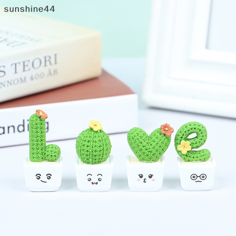 Sunshine 4PcsCactus Berbentuk Hiasan Dekorasi Prop Kaktus Tanaman Pot Decor ID