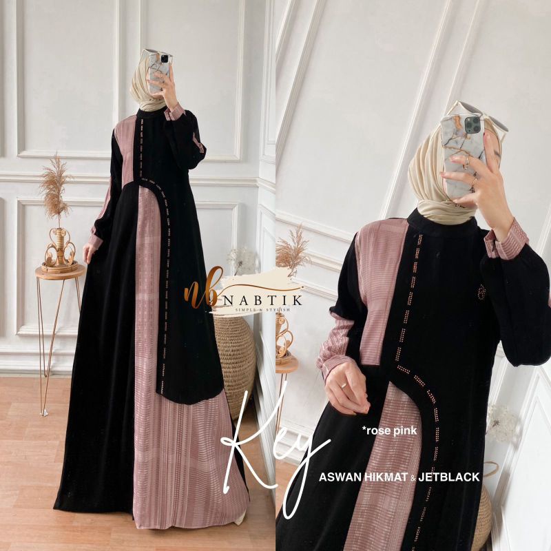 KEY DRESS ORI NABTIK | Gamis Aswan Premium mix jet black