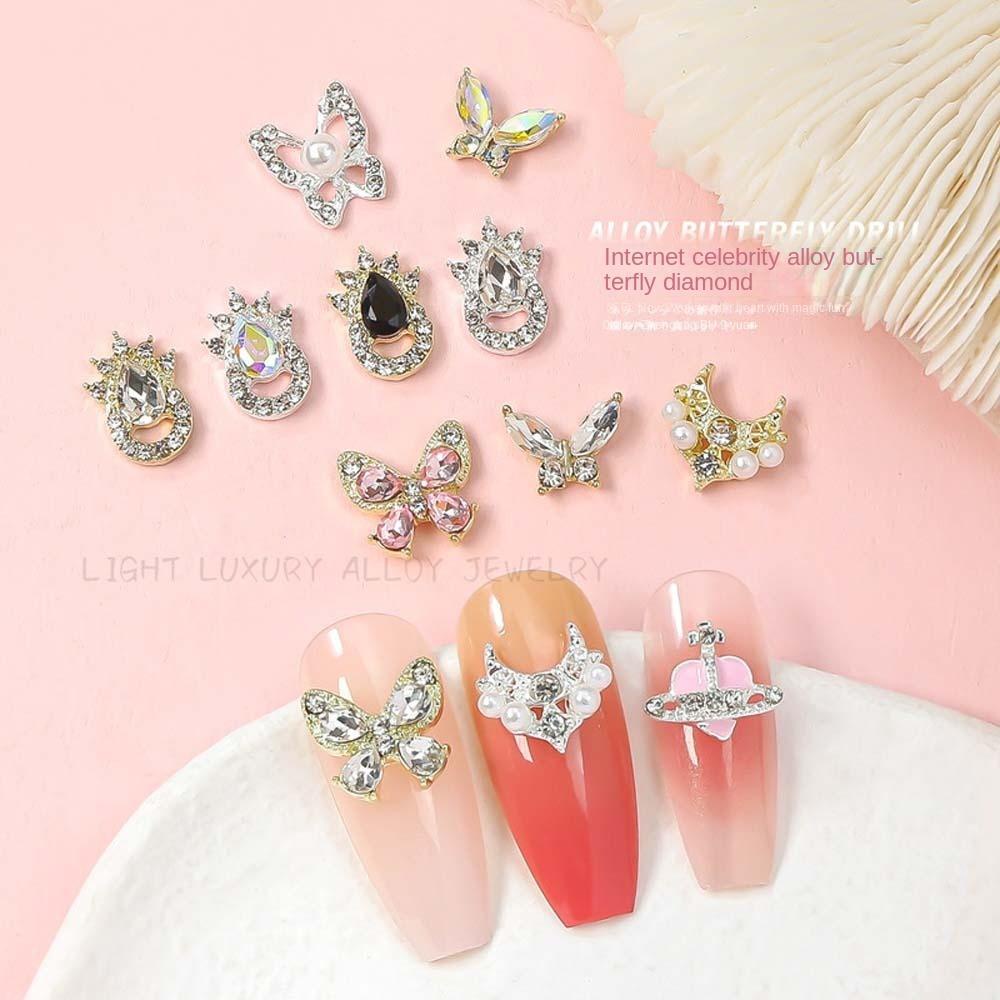 Needway Paduan Kuku Berlian Imitasi 5 Pcs Fashion Pesona Kuku Cinta Hati Manicure Aksesoris Logam Nail Art 3D Nail Art Drills