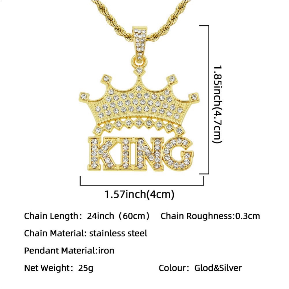 [X C Kalung] Warna Emas Zirkonium Mahkota Surat Raja Stainless Steel Hip Hop Vintage Pria Dan Wanita Kalung Pesta Ulang Tahun Hadiah Fashion Liontin