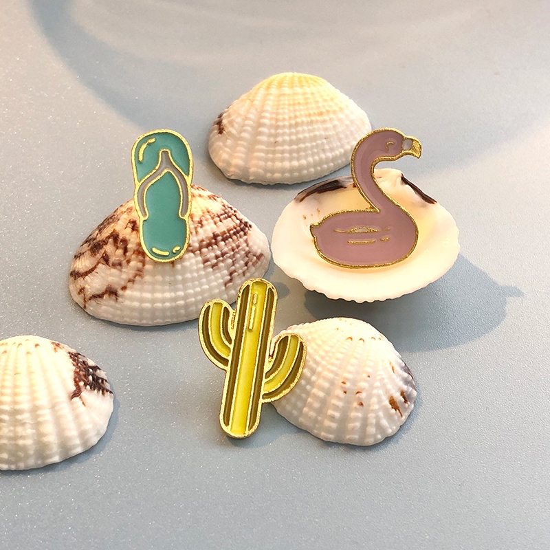 Lucu Minum Hewan Kelapa Enamel Pin Bros Es Krim Kerah Travel Bintang Laut Lencana Aksesoris Shell Musim Panas Pantai Liburan Hadiah