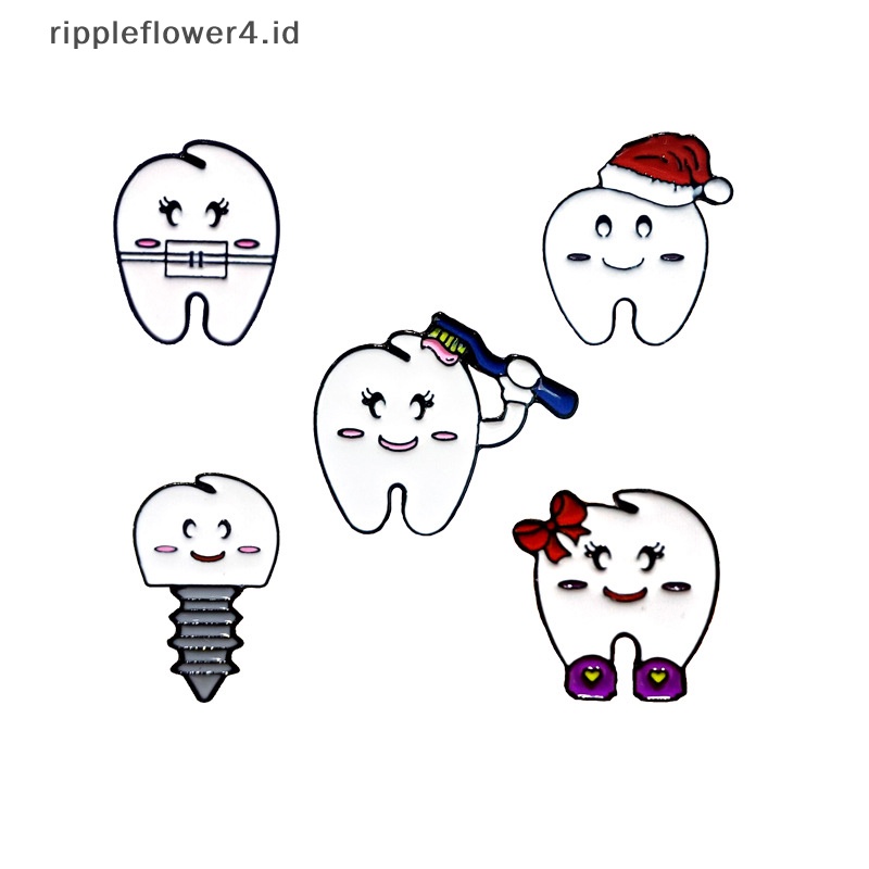 {rippleflower4.id} Pin Enamel Gigi Kartun Kreatif Gigi Sehat Topi Natal Bros Lencana Hadiah Perhiasan Pesta Natal Untuk Anak-Anak~