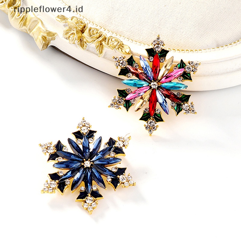 {rippleflower4.id} Bros Snowflake Berlian Imitasi Fashion Untuk Wanita Pakaian Mantel Pesta Perhiasan Aksesoris Hadiah~