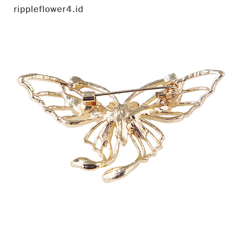 {rippleflower4.id} Fashion Kristal Berlian Imitasi Potongan Kupu-Kupu Bros Pin Perjamuan Hadiah Pernikahan~