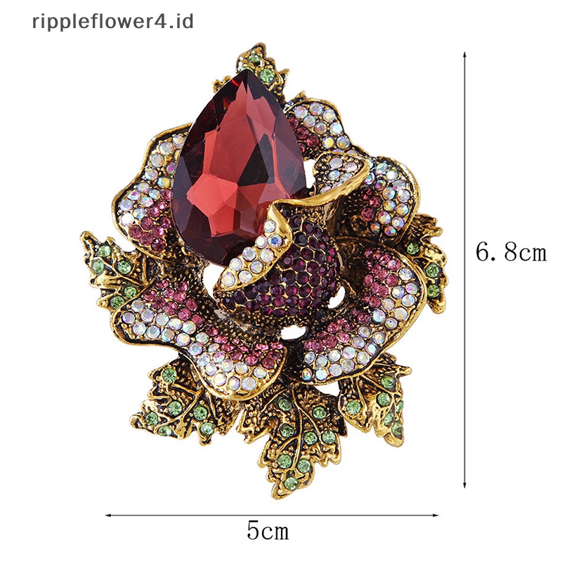 {rippleflower4.id} Fashion Kristal Warna Berlian Bunga Bros Wanita Mantel Syal Hadiah Aksesoris~