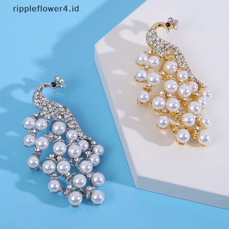 {rippleflower4.id} Bros Buket Merak Mutiara Elegan Hewan Kristal Berlian Imitasi Peacock Series Bros Halus Wanita Pernikahan Bridal Pesta Perhiasan~