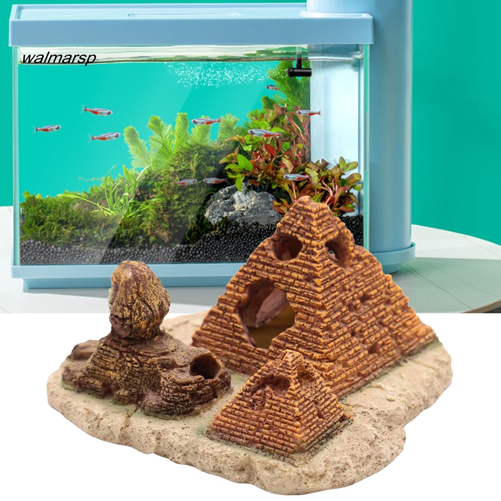 Walmarsp Hiasan Tangki Ikan Colorfast Anti Cacat Jatuh Tidak Polusi Piramid Sphinx Porous Rockery Aquarium Dekorasi Untuk Fish Tank