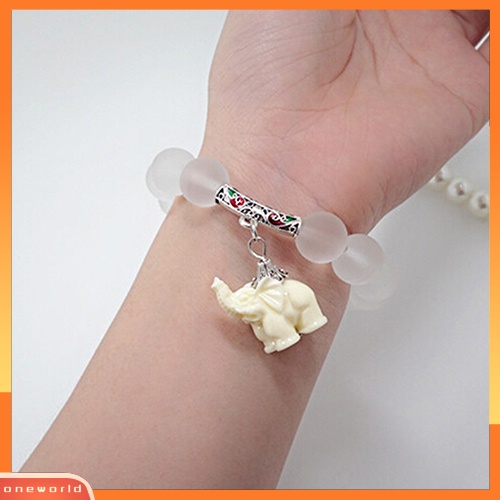 [WOD] Wanita Vintage Frosted Bead Gelang Liontin Gajah Lucu Gaya Korea Bangle