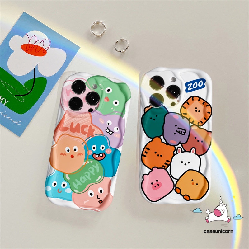 Untuk Oppo A57 A12 A7 A17 A5s A15 A55 A16 A54 A95 A54s A17k A5 A31 A3s A16K A74 A16s A1k A9 A96 A92 A16E A53 A77 A52 A77s A76 Lembut 3D Wavy Curved Edge Binatang Kecil Lucu Monster Case