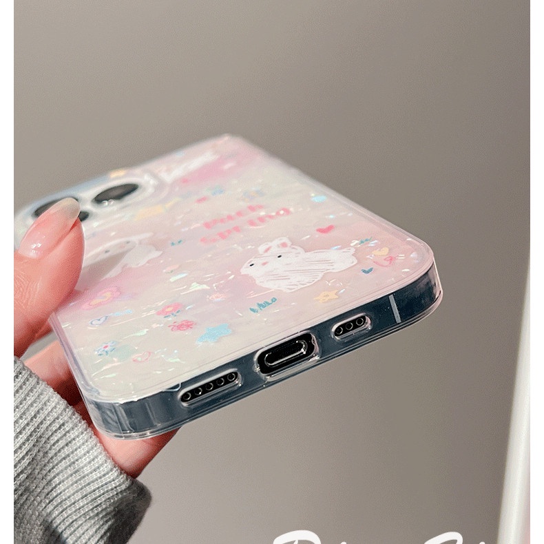 Ins Gaya Cocok Untuk iPhone 14 Pro Max Casing Ponsel iPhone Motif Kelinci Ganda Kompatibel Dengan Iphone13 13pro 13prm iPhone 11 11pro 14plus 12Pro Max Casing Ponsel TPU Tahan Guncangan