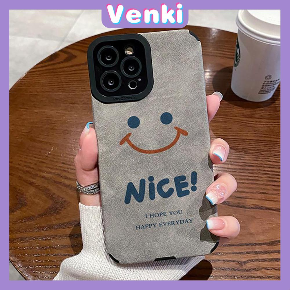 VENKI - Untuk iPhone 11 Casing Ponsel Kulit Dilaminasi Murid Mata Suede Casing Ponsel  Soft Shockproof Airbag Pelindung Kamera Emoticon Senyum Lucu Kompatibel dengan iPhone 14 13 12 Pro