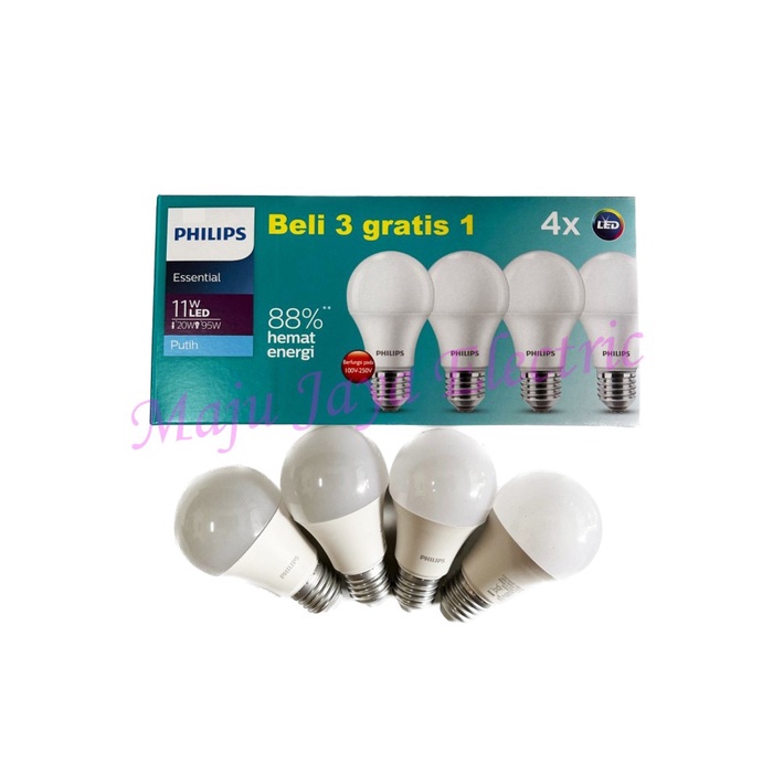 Paket 4 Lampu LED Philips 11 w Bohlam philip 11W 11Watt Essential