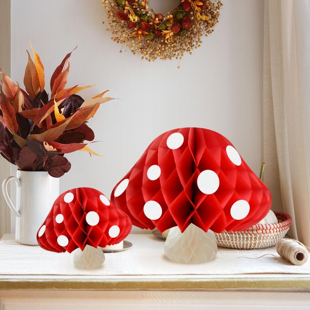 [Elegan] Mushroom Honeycomb Ball New 1pc Ornamen Setelan Pesta Warna Merah Putih Untuk Pesta Ulang Tahun/Pernikahan