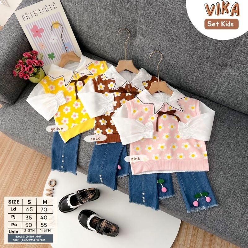 VIKA SET KIDS ORI MOWMO KIDS | (S,2-3/M,4-5TH) Setelan Anak Perempuan