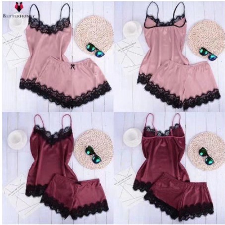 Lingerie Set Cami zamzam Violet 1155 bahan silk Seksi Baju Tidur Wanita Import Sleepwear