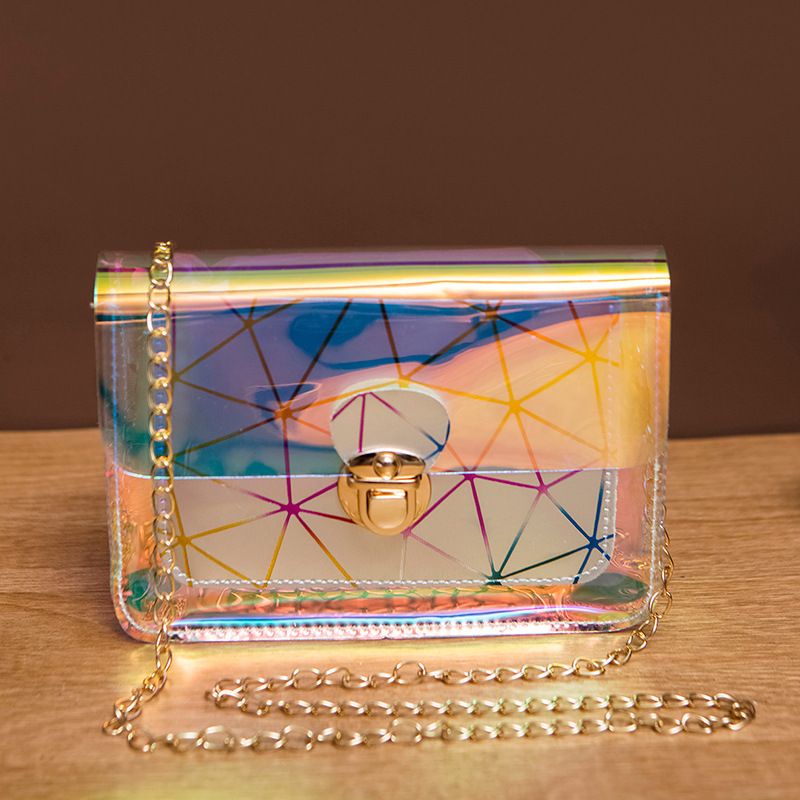 KH Tas Selempang Wanita Jelly Bag Motif Garis Laser Pvc Transparan Woman Bag Fashion Terbaru A61