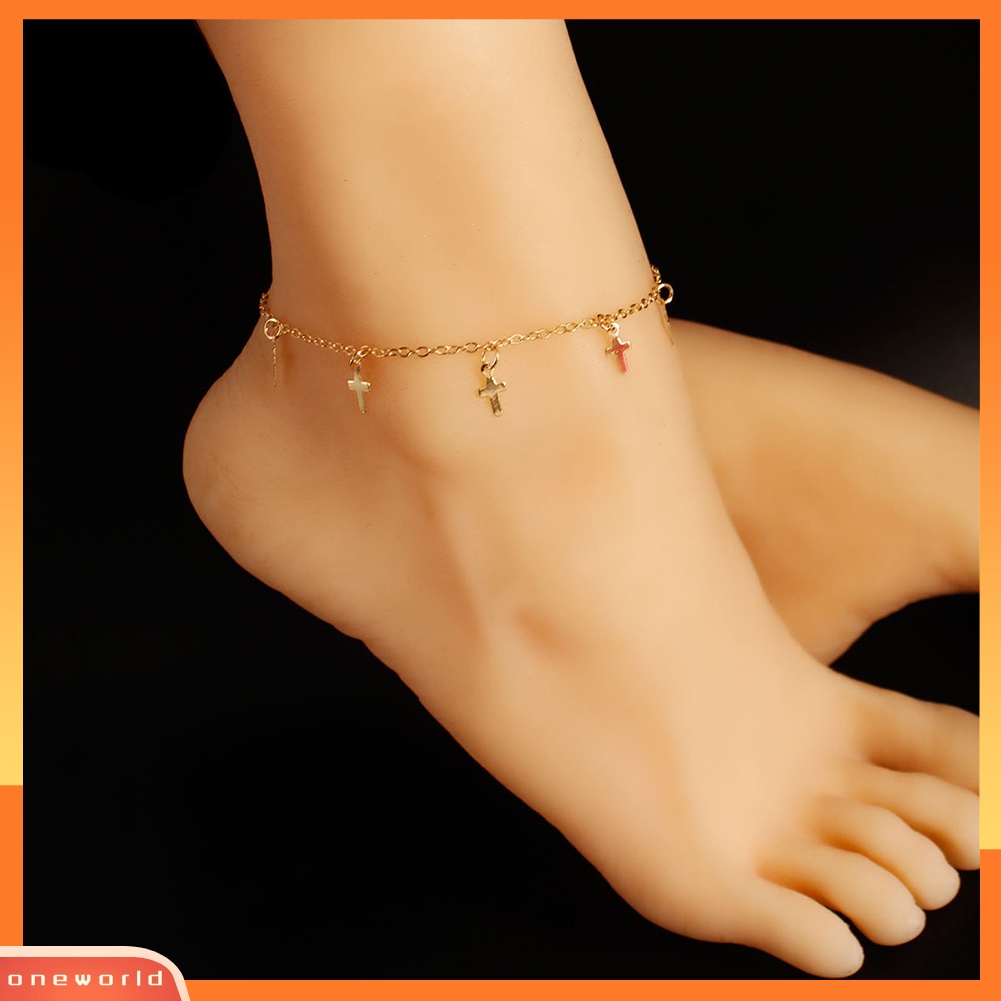 [WOD] Fashion Cross Charm Anklet Kaki Rantai Wanita Sandal Pantai Barefoot Ankle Bracelet